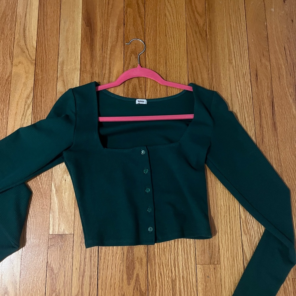 Garage Green Long Sleeve Crop Top